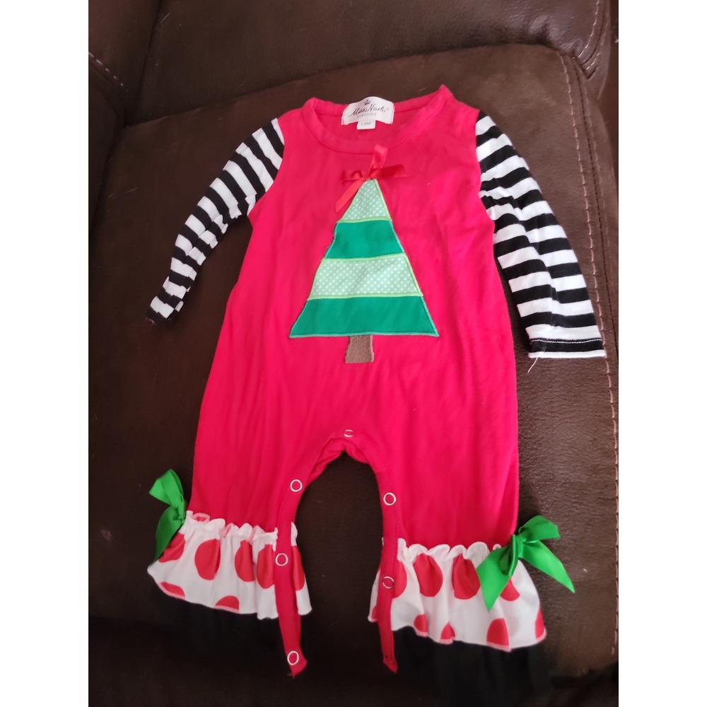 Marie nicole‎ boutique one piece romper Christmas tree holiday size 3 6 months